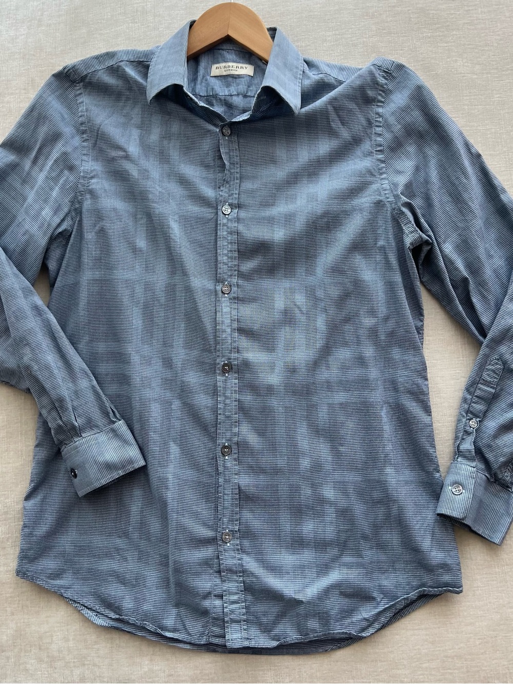 Burberry Men's Light Blue Check Button-Up Shirt
